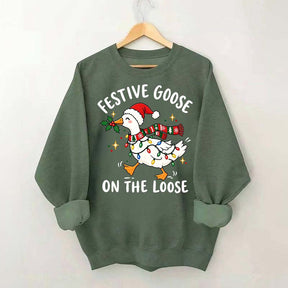 Cute Christmas Festive Goose On The Loose Sweatshirt