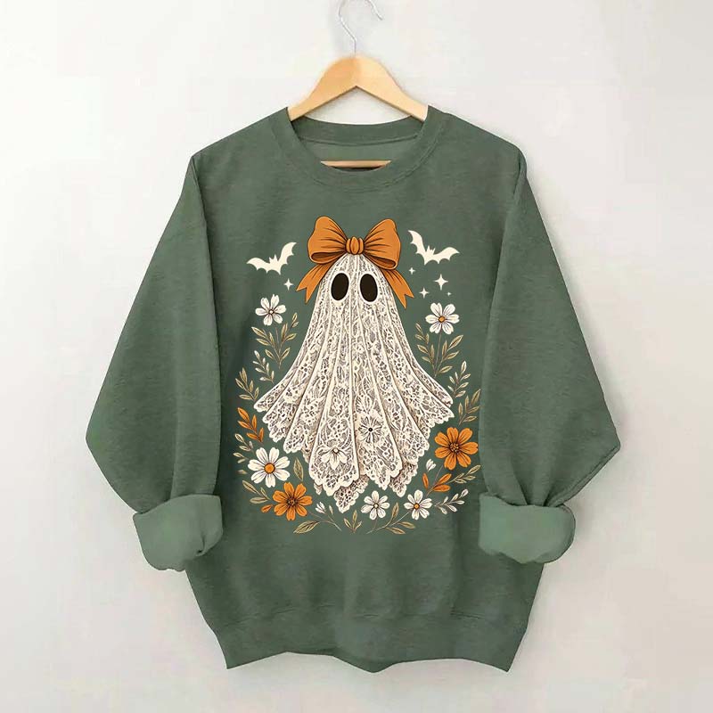 Cute Lace Ghost Bow Spooky Season Sweatshirt