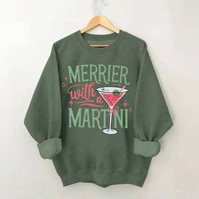 Merrier With A Martini Retro Christmas Sweatshirt