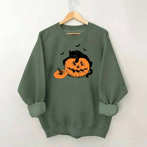 Vintage Black Cat Halloween Pumpkin Sweatshirt