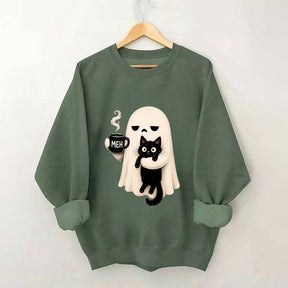 Ghost Holding Black Cat Meh Coffee Sweatshirt