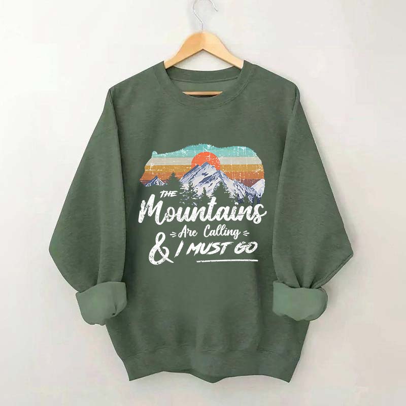 Retro Mountains Are Calling Hiking Camping Sweatshirt
