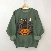 Black Cat on Pumpkin Retro Sweatshirt