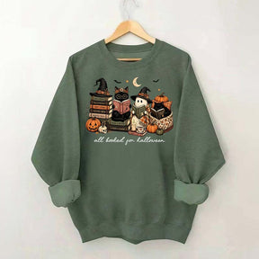All Booked For Halloween Pumpkin Cats Book Sweatshirt