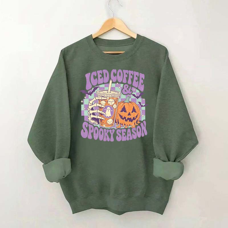 Spooky Season Ice Coffee Preppy Halloween Sweatshirt