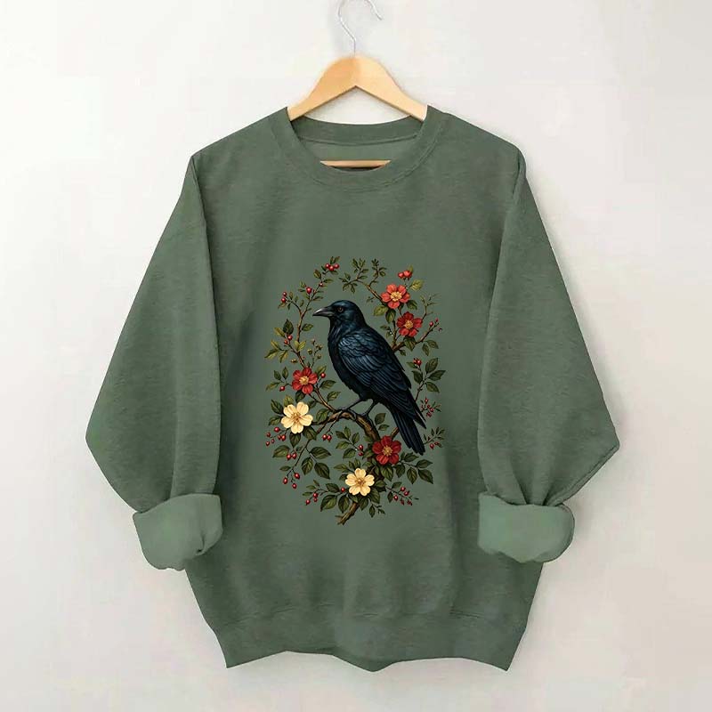 Vintage Raven Gothic Cottagecore Floral Sweatshirt
