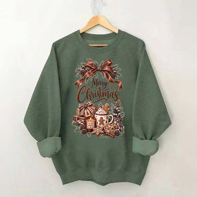 Cozy Christmas Bow Gingerbread Hot Cocoa Holiday Sweatshirt