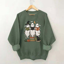 Boo Ghost Reading Books Halloween Sweatshirt