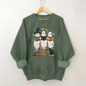 Boo Ghost Reading Books Halloween Sweatshirt
