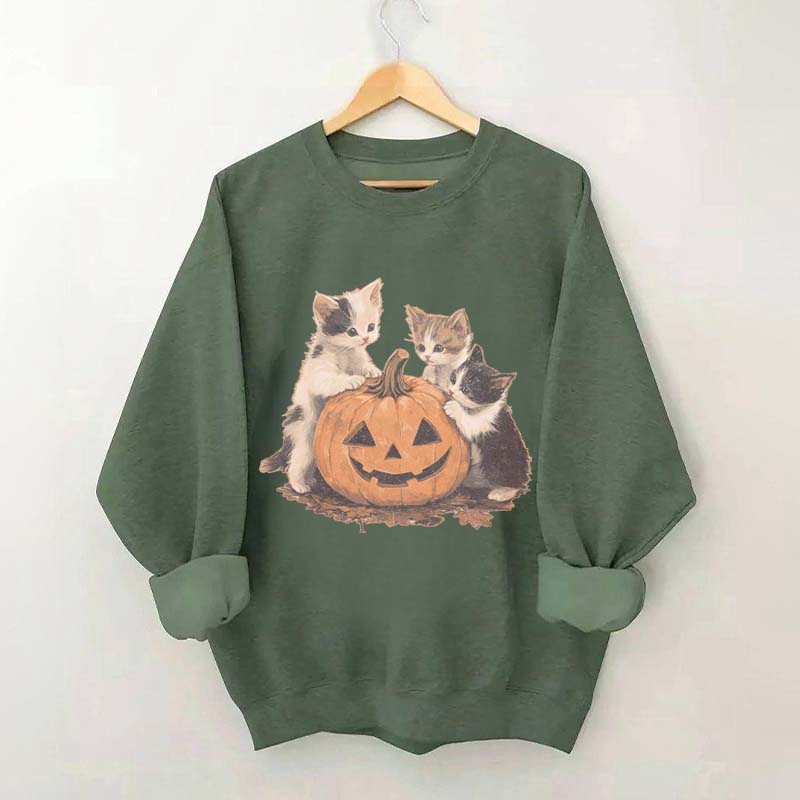 Vintage 90s Cat Halloween Pumpkin Sweatshirt