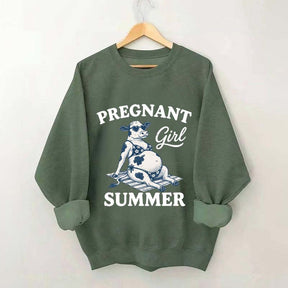 Pregnant Girl Summer Cow Sweatshirt