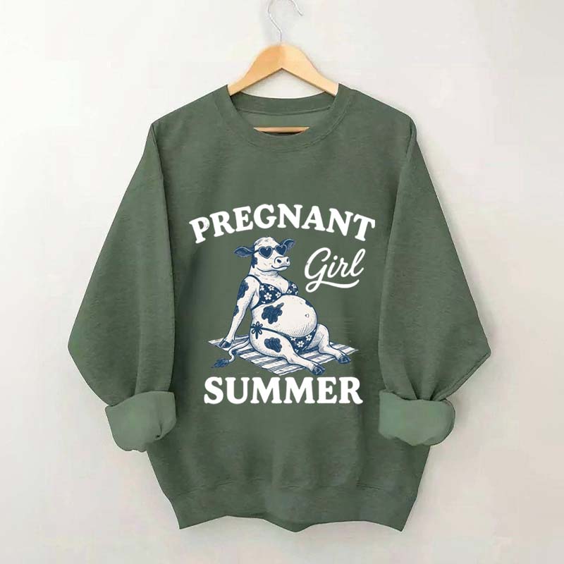 Pregnant Girl Summer Cow Sweatshirt
