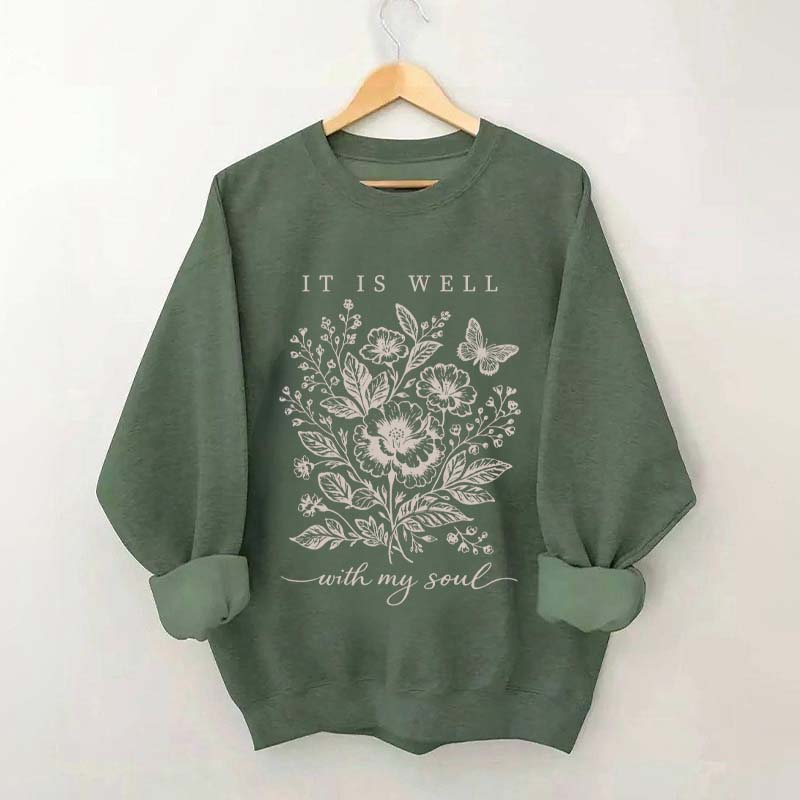 It Is Well With My Soul Floral Butterfly Sweatshirt