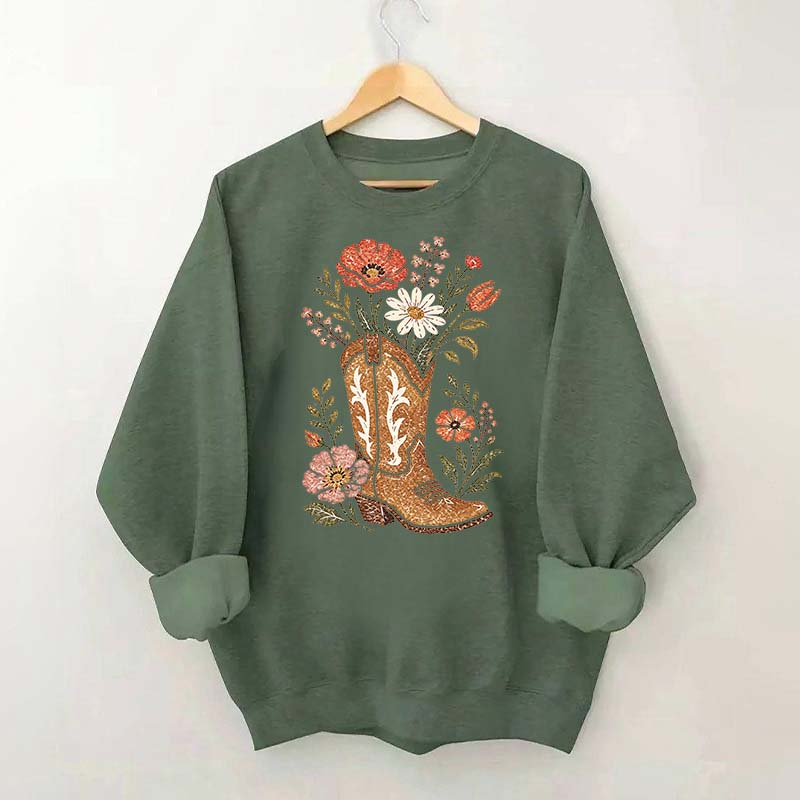 Retro Cowboy Boot Wildflower Sweatshirt