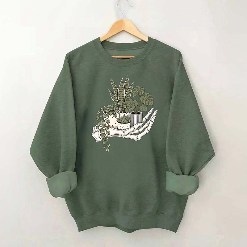 Skeleton Hand Cradling Potted Plants Sweatshirt