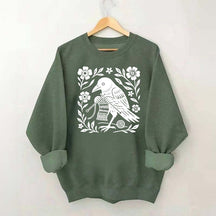 Crow Knitting Linocut Style Bird Sweatshirt
