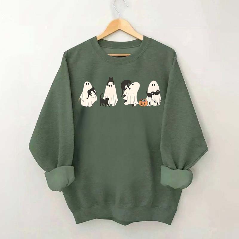 Ghost And Cat Lower Halloween Sweatshirt
