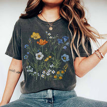 Boho Wildflowers Cottagecore Blue Floral T-Shirt