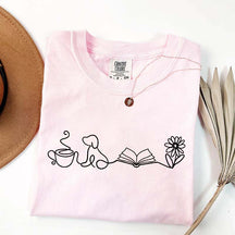 Doodle Books Coffee Dogs Flower T-Shirt