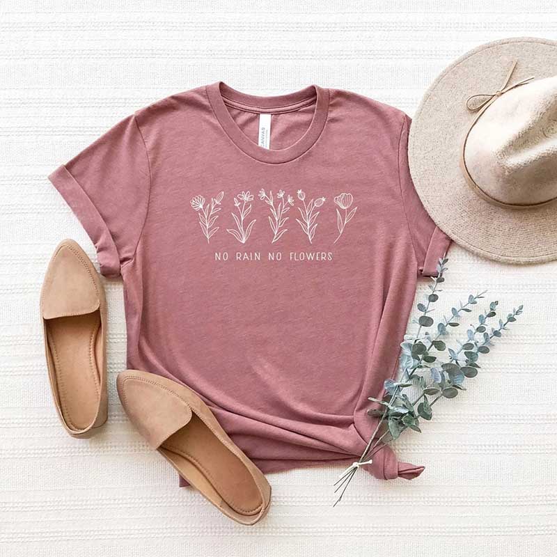 No Rain No Flowers Spring Botanical T-Shirt
