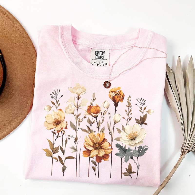 Comfort Colors Vintage Pressed Flowers Fall T-Shirt