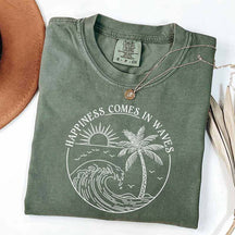 Happiness Comes In Waves Beach Trip T-Shirt