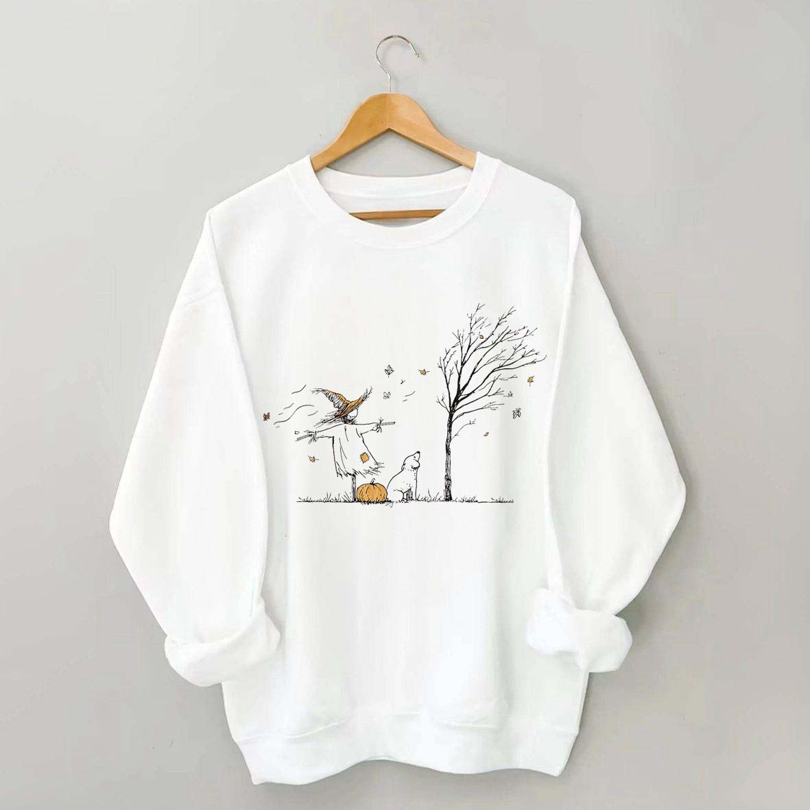 Minimalist Halloween Scarecrow Dog Tree Pumpkin Sweatshirt