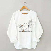 Minimalist Halloween Scarecrow Dog Tree Pumpkin Sweatshirt