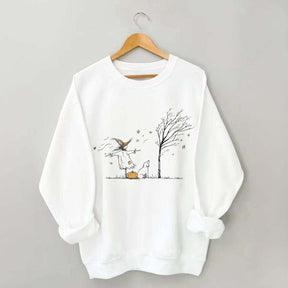 Minimalist Halloween Scarecrow Dog Tree Pumpkin Sweatshirt