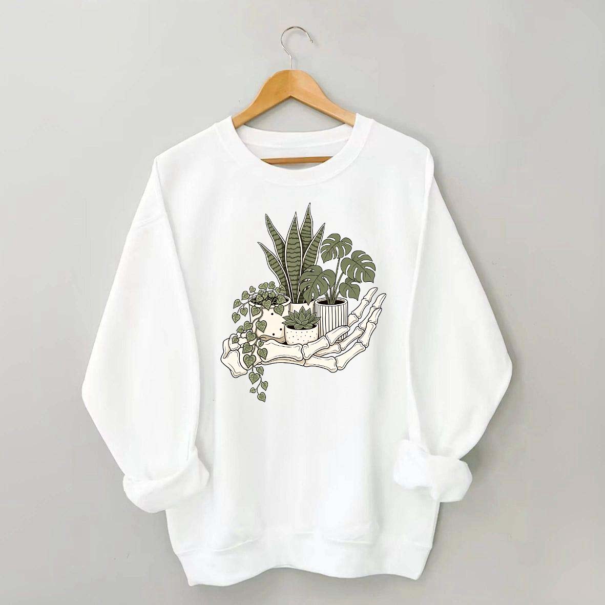 Skeleton Hand Cradling Potted Plants Sweatshirt