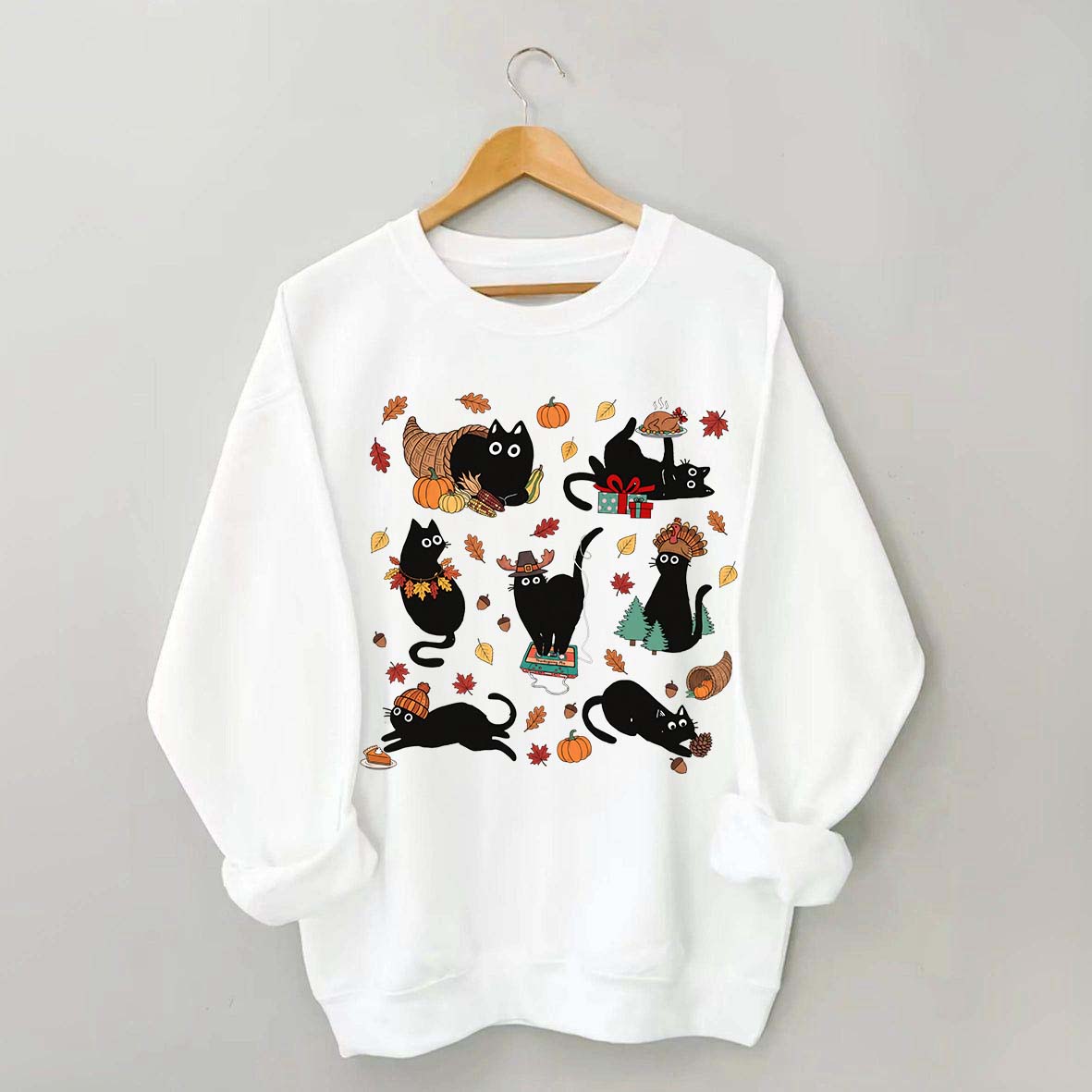 Thanksgiving Retro Black Cat Fall Sweatshirt