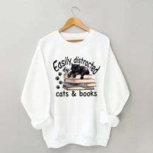 Reader Easily Distracted By Cats And Books Sweatshirt