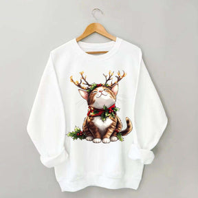 Trendy Sassy Retro Girl Christmas Cat Mom Sweatshirt