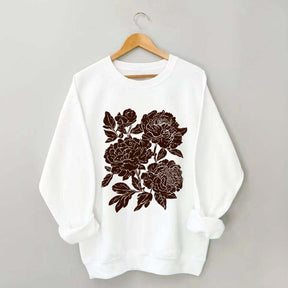 Vintage Linocut Flower Boho Botanical Sweatshirt