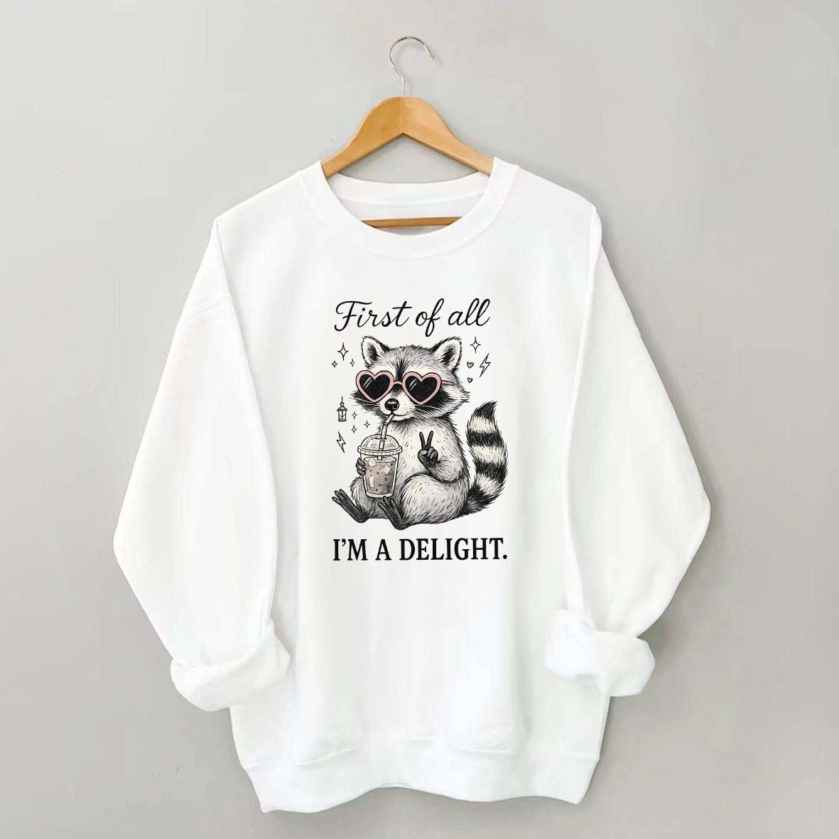 Mental Health Raccoon First of All I'm a Delight Sweatshirt