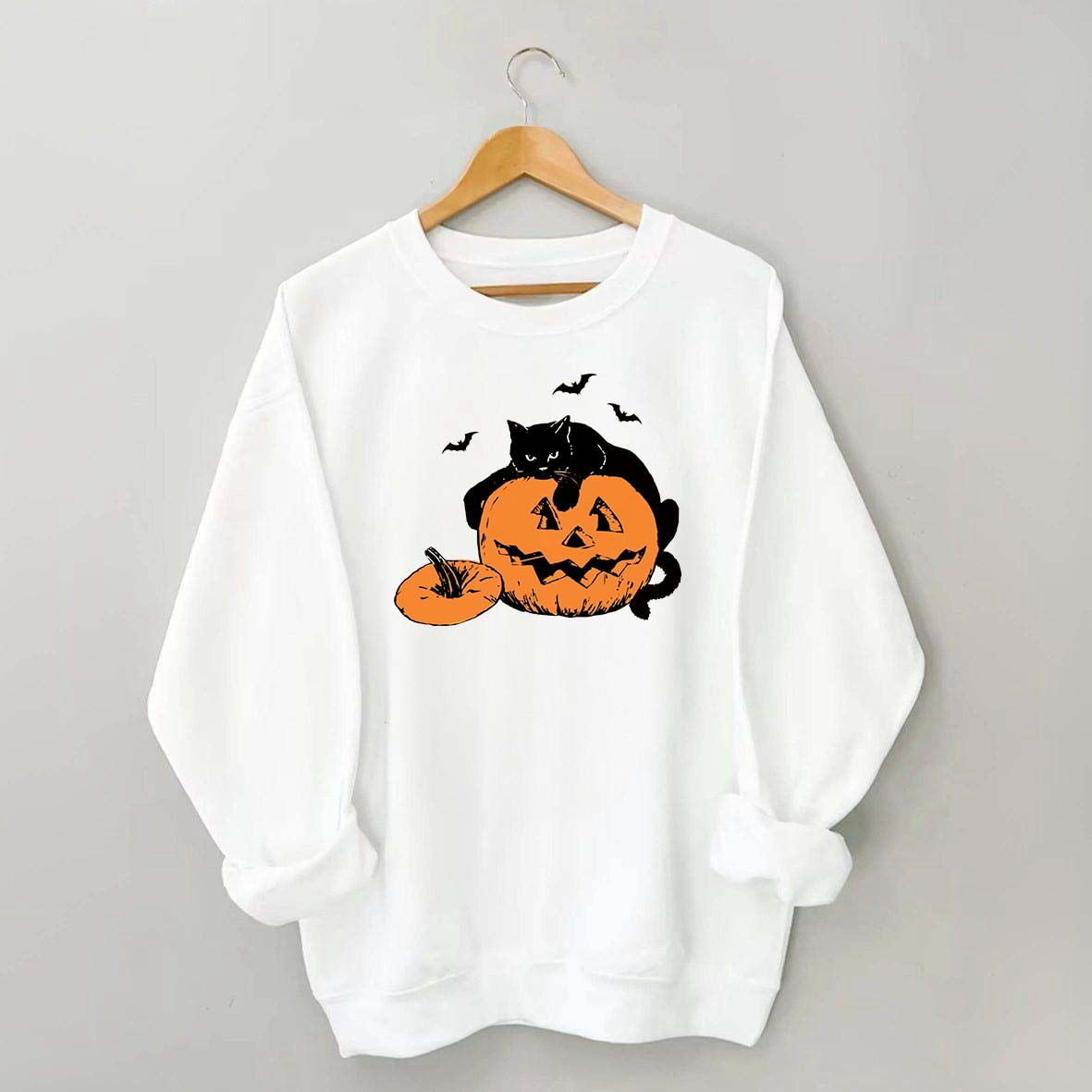 Vintage Black Cat Halloween Pumpkin Sweatshirt