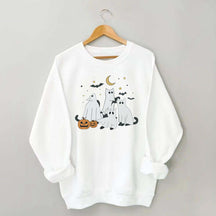 Retro Ghost Black Cat Moon Halloween Sweatshirt