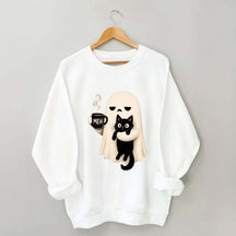 Ghost Holding Black Cat Meh Coffee Sweatshirt