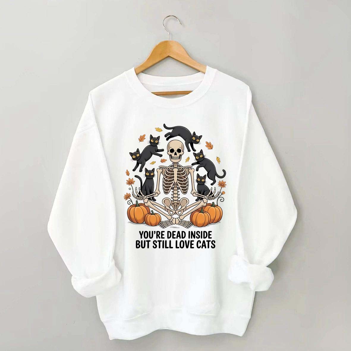 Skeleton Cats Pumpkins Yoga Sweatshirt