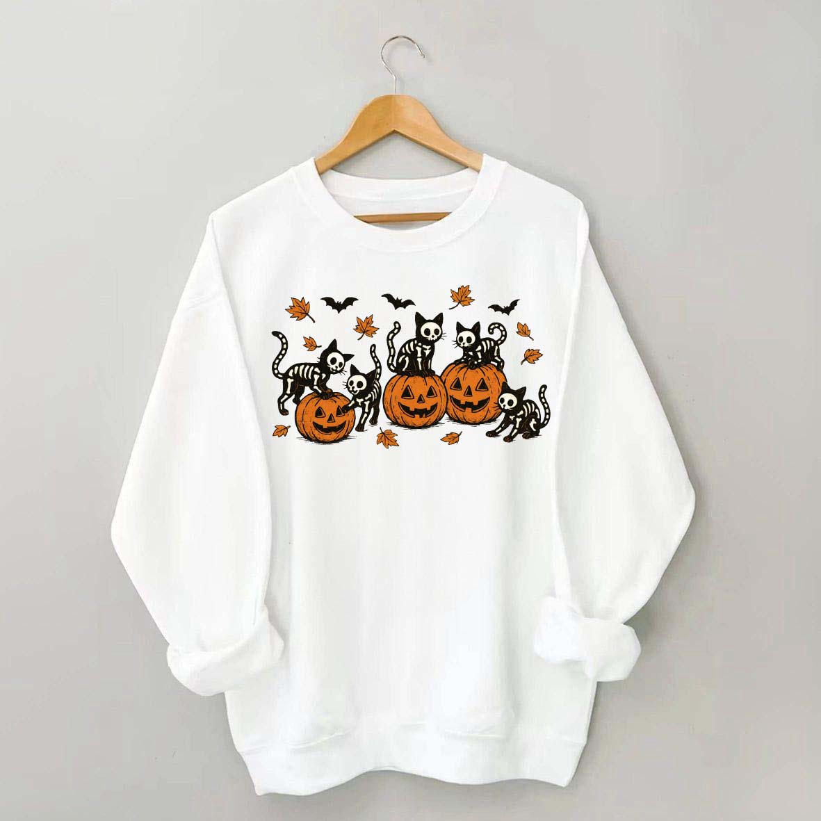 Retro Skeleton Fall Black Cat Pumpkin Sweatshirt