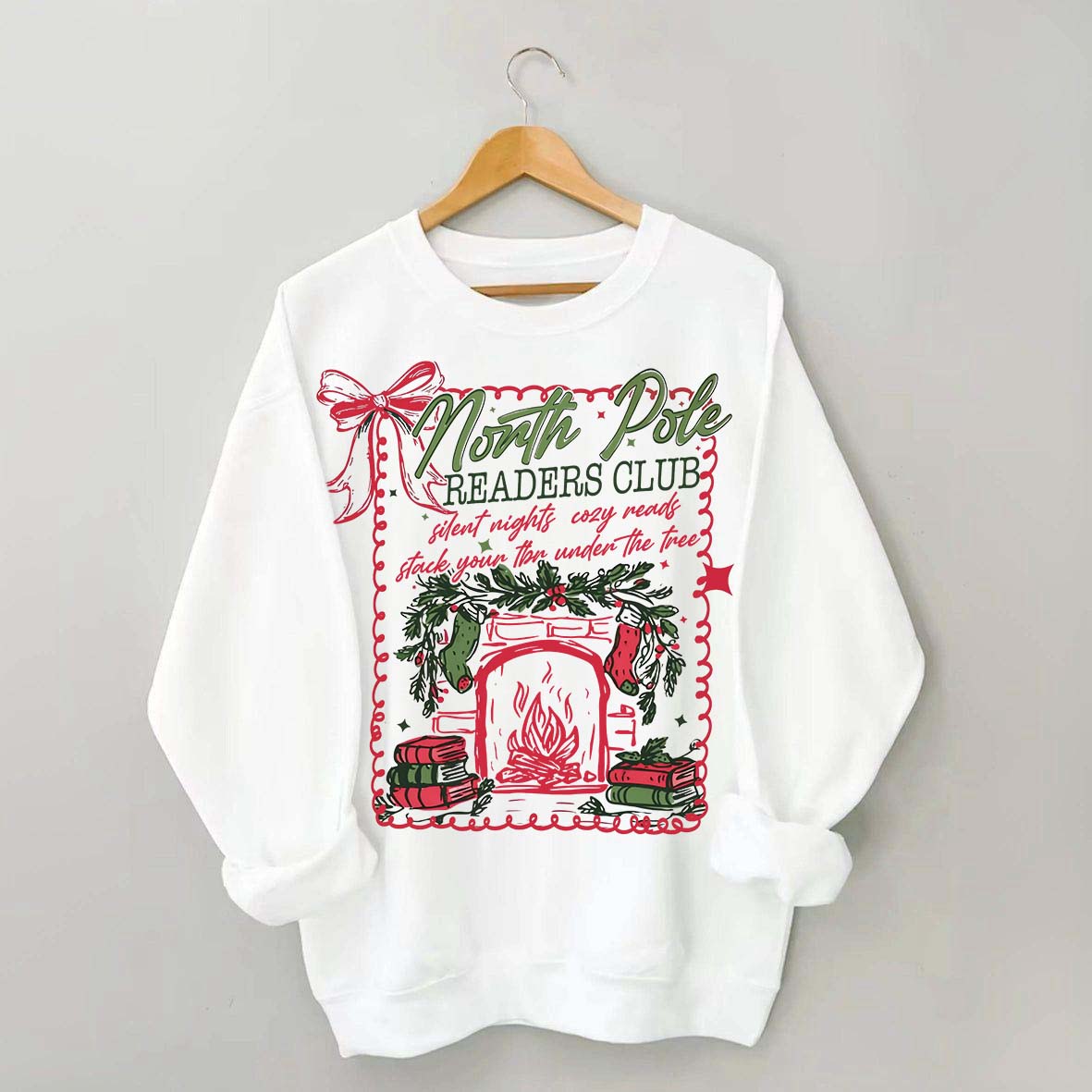 North Pole Readers Club Coquette Christmas Book Sweatshirt