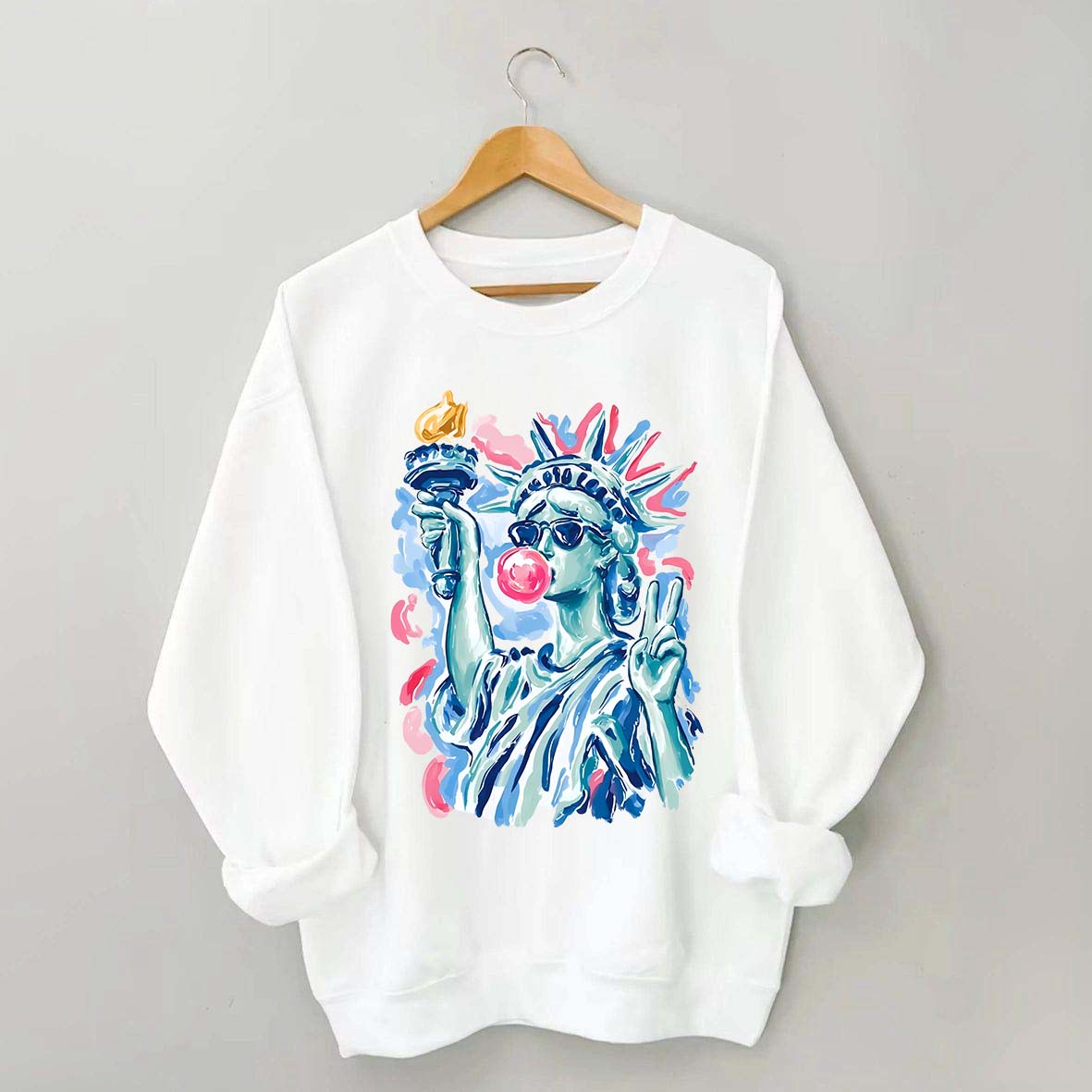 Preppy Statue of Liberty Blowing Bubble Gum Sweatshirt