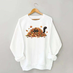 Cute Black Cat Autumn Leaves Sweatshirt