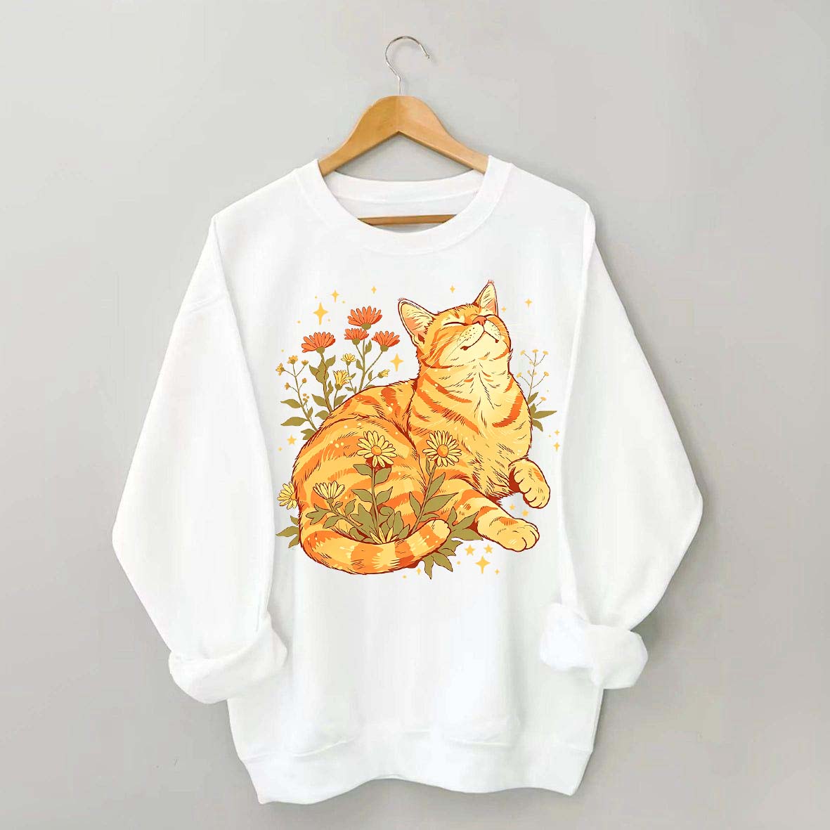 Retro Wildflowers Orange Cat Sweatshirt
