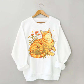 Retro Wildflowers Orange Cat Sweatshirt