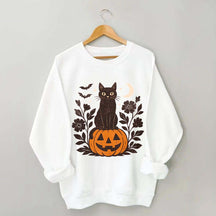 Black Cat on Pumpkin Retro Sweatshirt