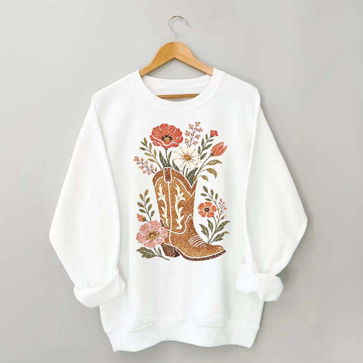 Retro Cowboy Boot Wildflower Sweatshirt