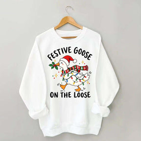 Cute Christmas Festive Goose On The Loose Sweatshirt