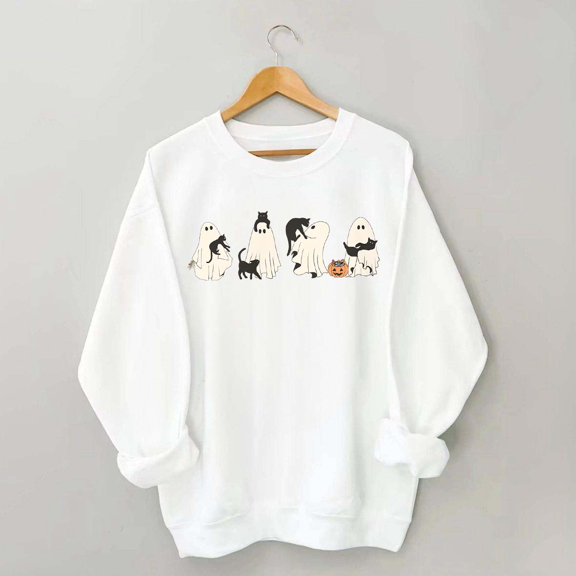 Ghost And Cat Lower Halloween Sweatshirt