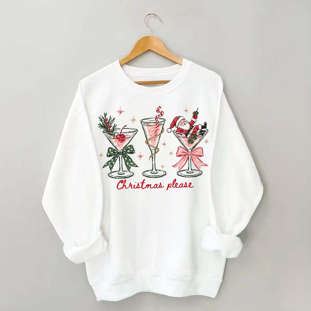 Christmas Please Martini Coquette Holiday Sweatshirt